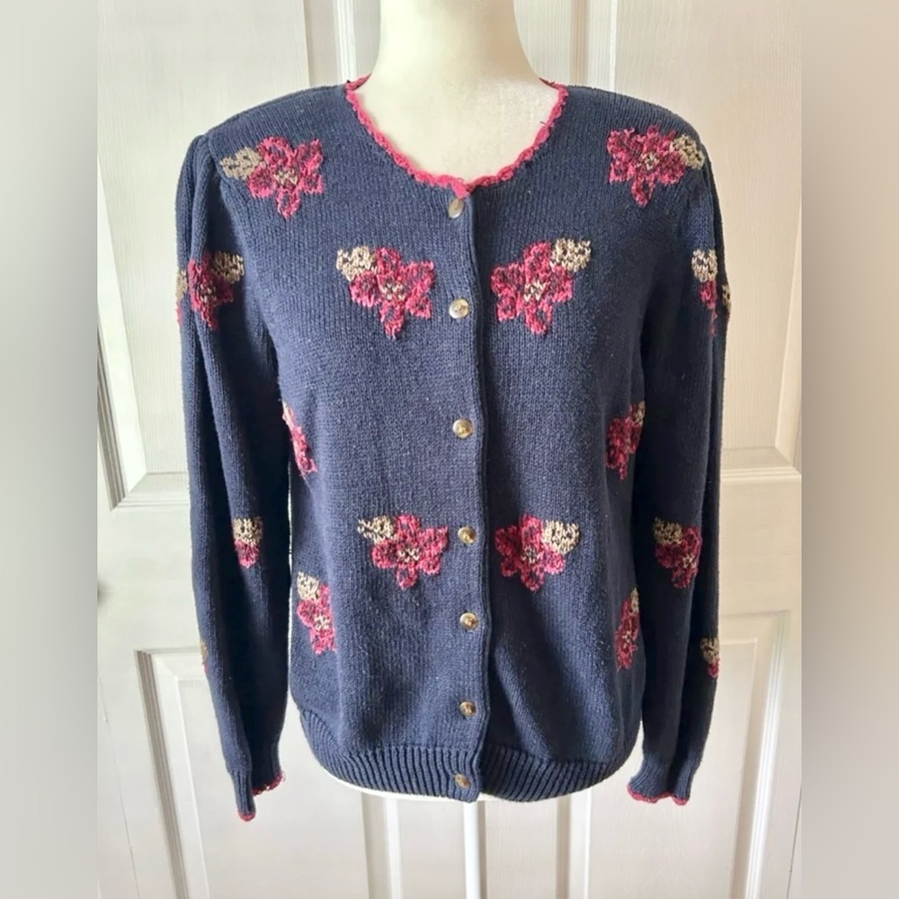 Sweater cardigan Herman Geist woman’s size small hand embroidered